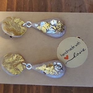 Earrings, silver, gold, pale pink